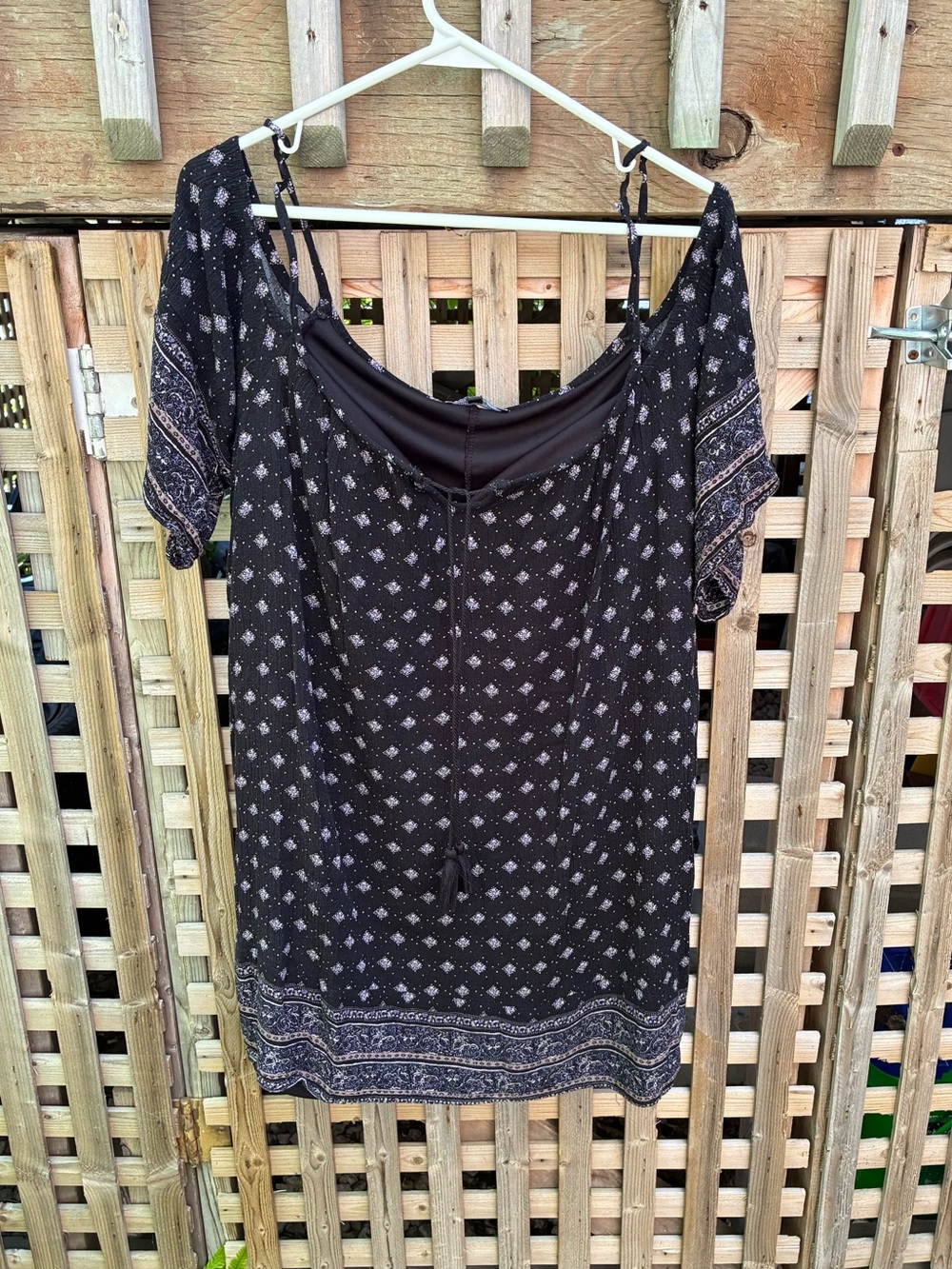 Navy Blue Printed Off-Shoulder Boho Tunic Top